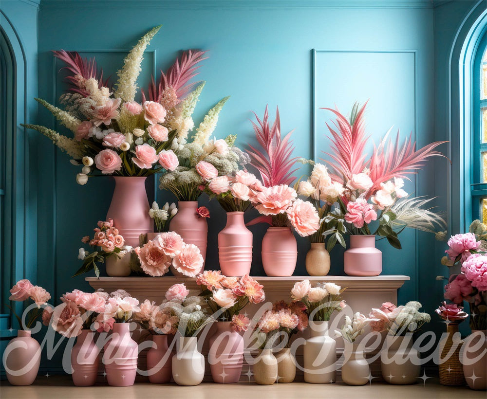 Kate Pink Teal Boho Interior Spring Easter Backdrop Designed by Mini MakeBelieve