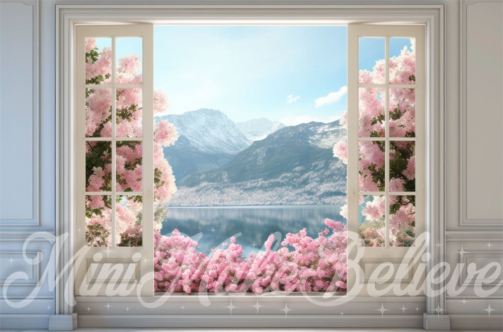 Kate Spring Easter French Doors Flowerfield Mountains Backdrop Designed by Mini MakeBelieve