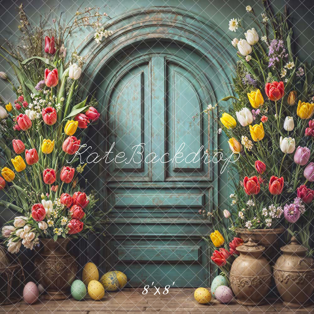 Kate Easter Flowers Vintage Door Printed Backdrop Designed by Emetselch