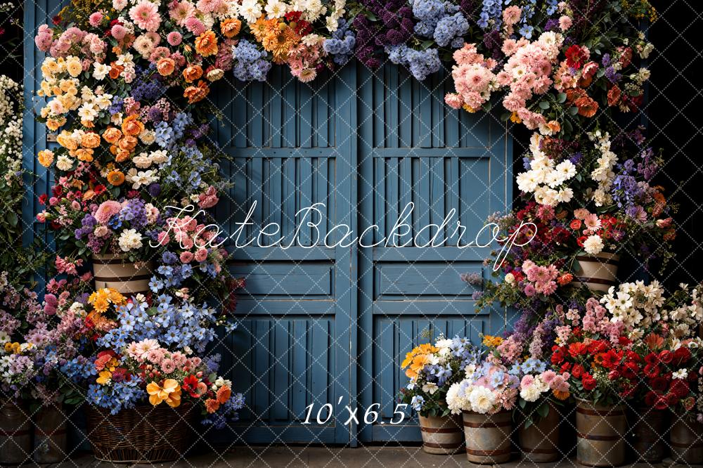 Lente Bloemen Houten Deur Foto Achtergrond Ontworpen door Chain Photography
