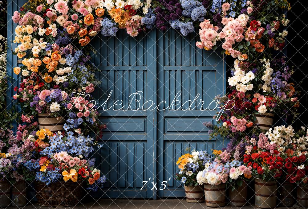 Lente Bloemen Houten Deur Foto Achtergrond Ontworpen door Chain Photography