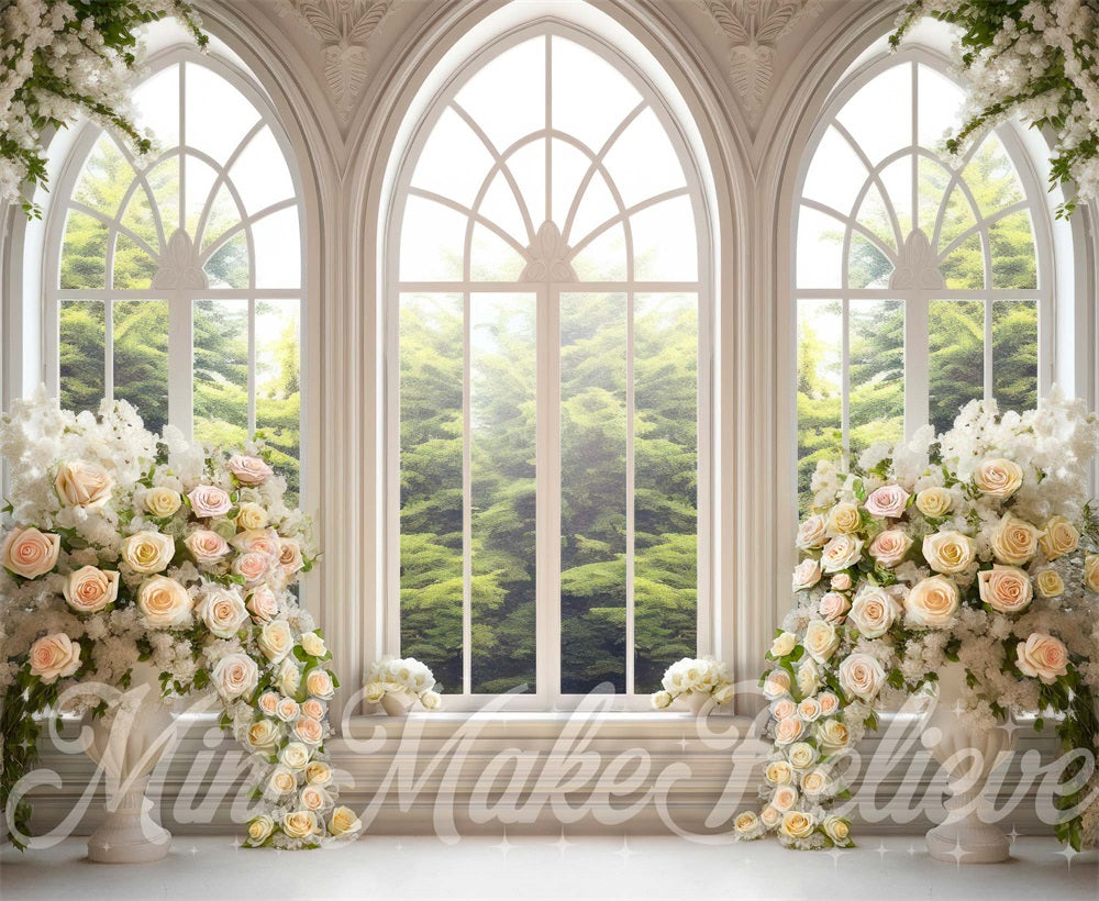 Kate White Floral Cathedral Windows Spring Backdrop Designed by Mini MakeBelieve