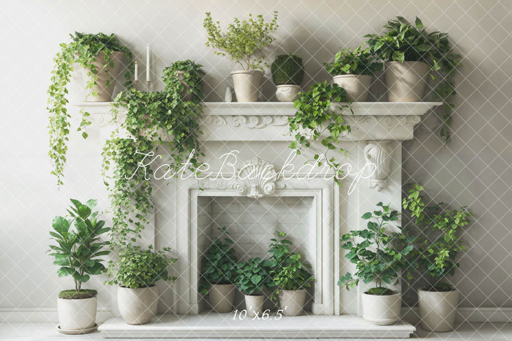 Kate Spring Greenery White Fireplace Backdrop Designed by Emetselch