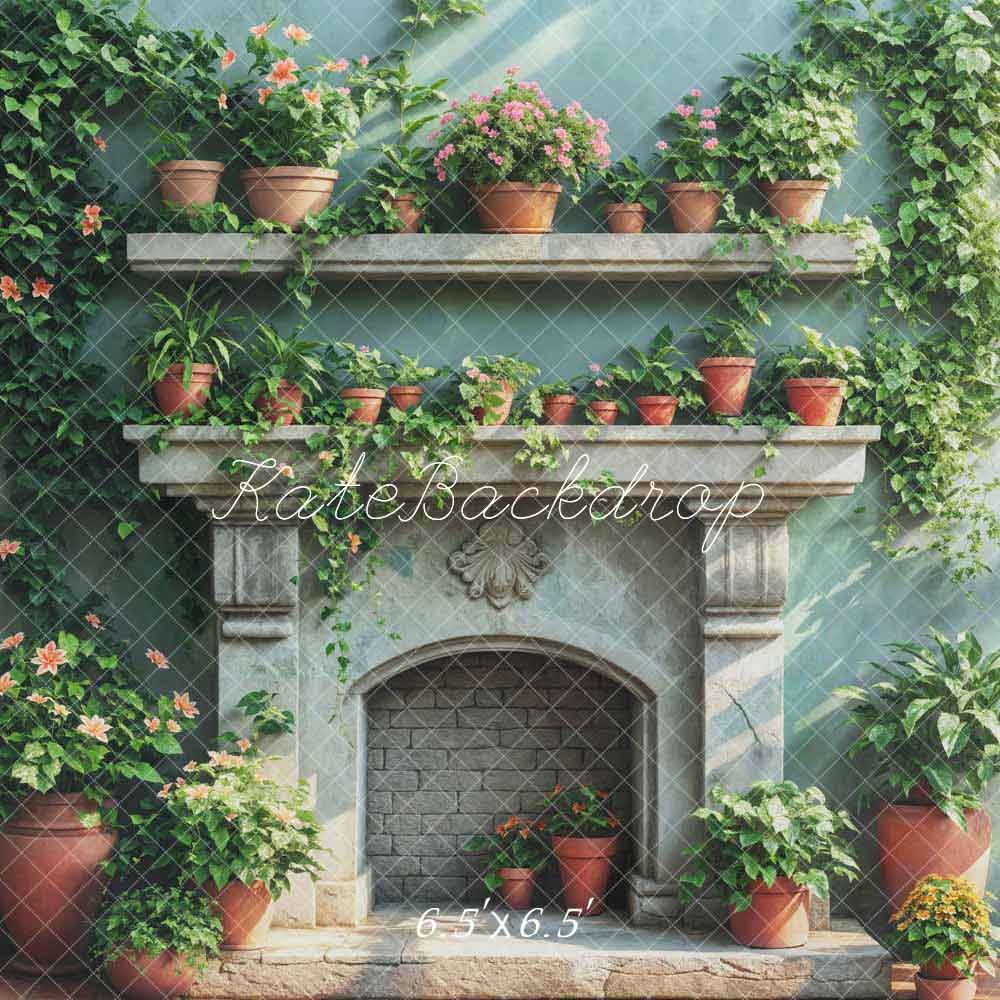 Kate Spring Greenery Fireplace Backdrop Designed by Emetselch