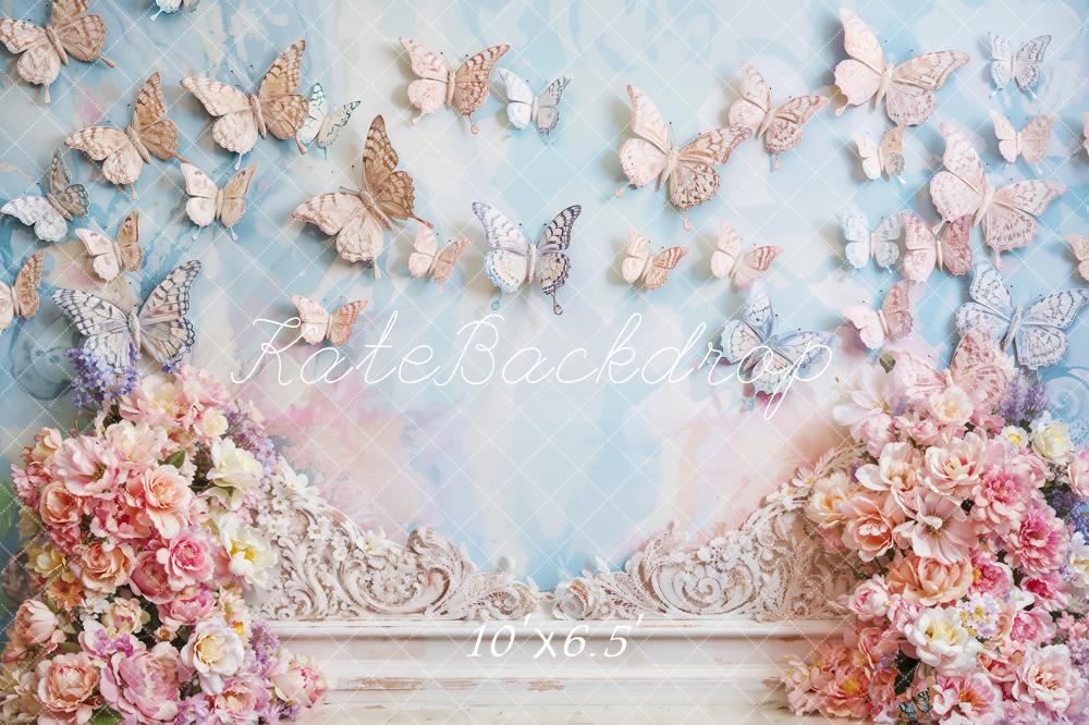 Kate Artistic Style Flower Butterfly Wall Printed Backdrop Designed by Emetselch