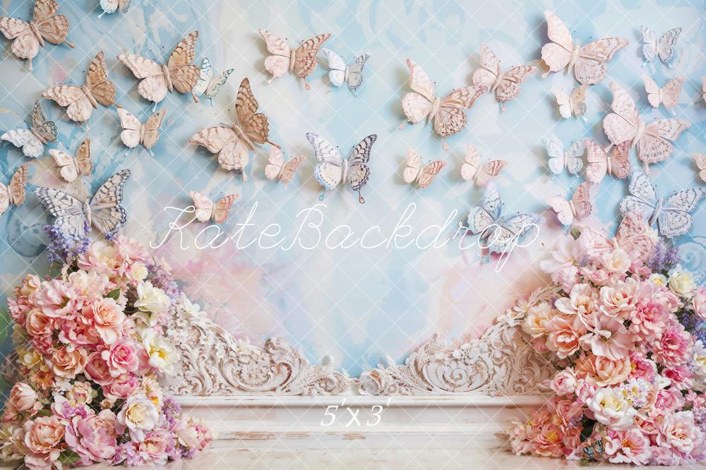 Kate Artistic Style Flower Butterfly Wall Printed Backdrop Designed by Emetselch