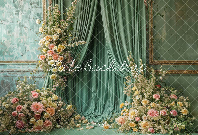 Kate Spring Flowers Green Curtain Wall Backdrop Designed by Emetselch