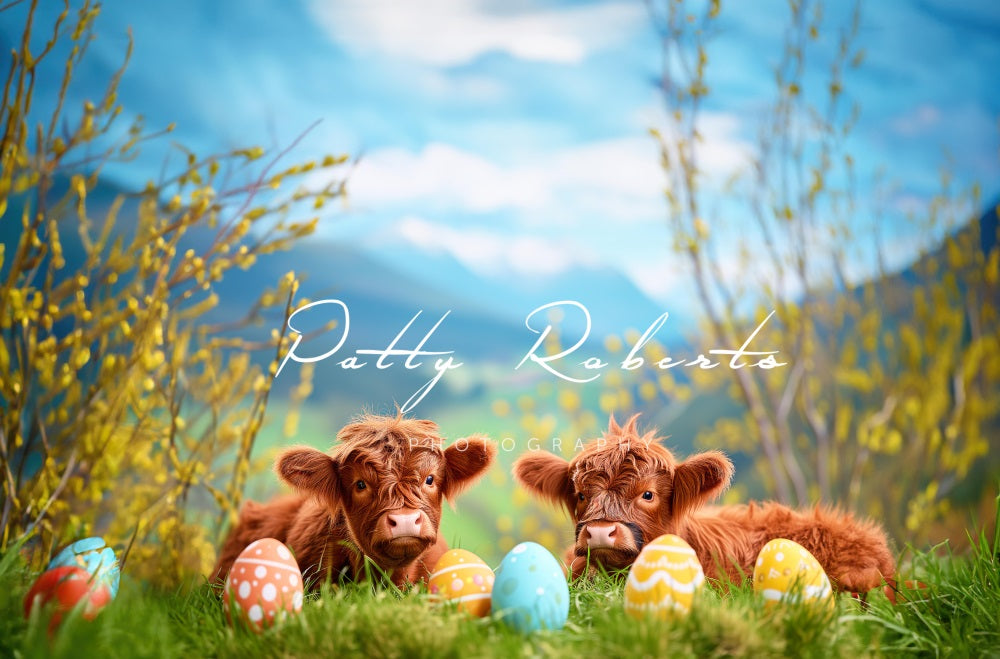 Kate Spring Easter Highland Cows Backdrop Designed by Patty Robert