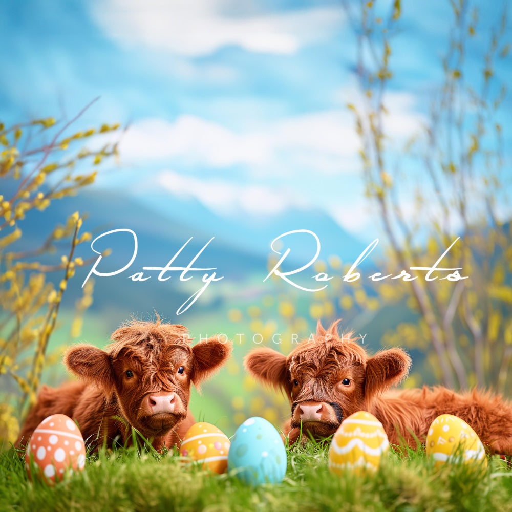 Kate Spring Easter Highland Cows Backdrop Designed by Patty Robert