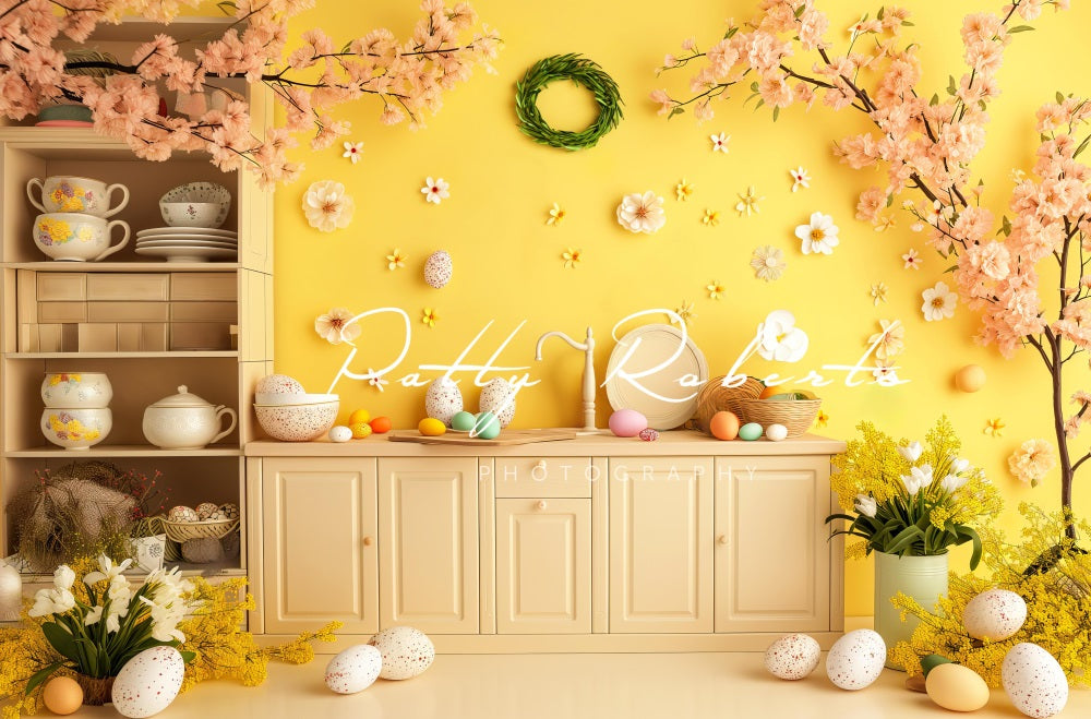 Sfondo giallo per armadio da cucina per Pasqua progettato da Patty Robert