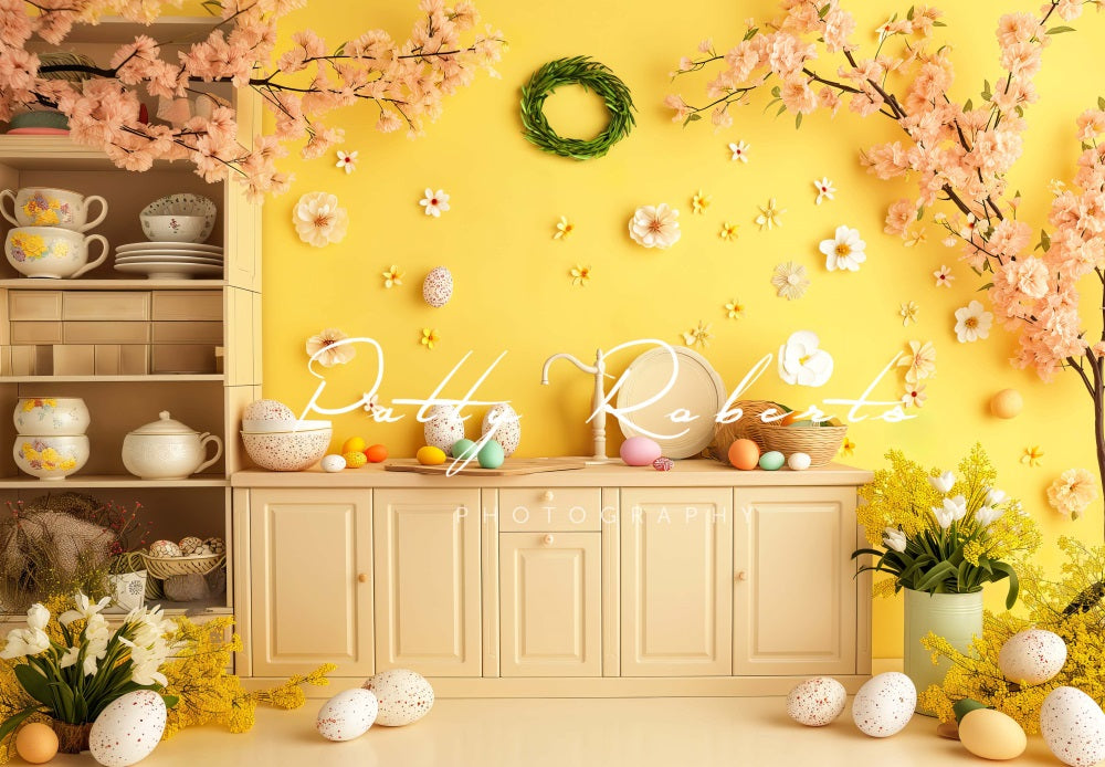 Kate Yellow Easter Kitchen Cabinet Backdrop Designed by Patty Robert