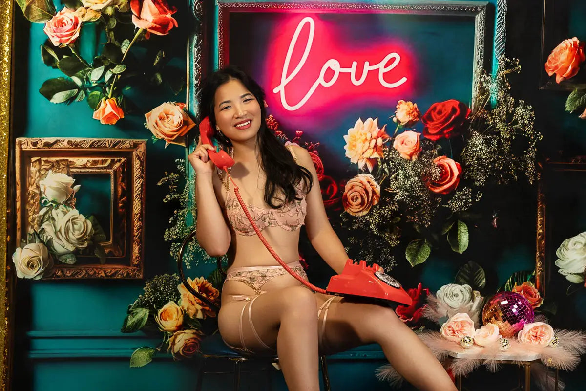 Kate Neon Pink Love Teal Wall Backdrop Designed by Mini MakeBelieve