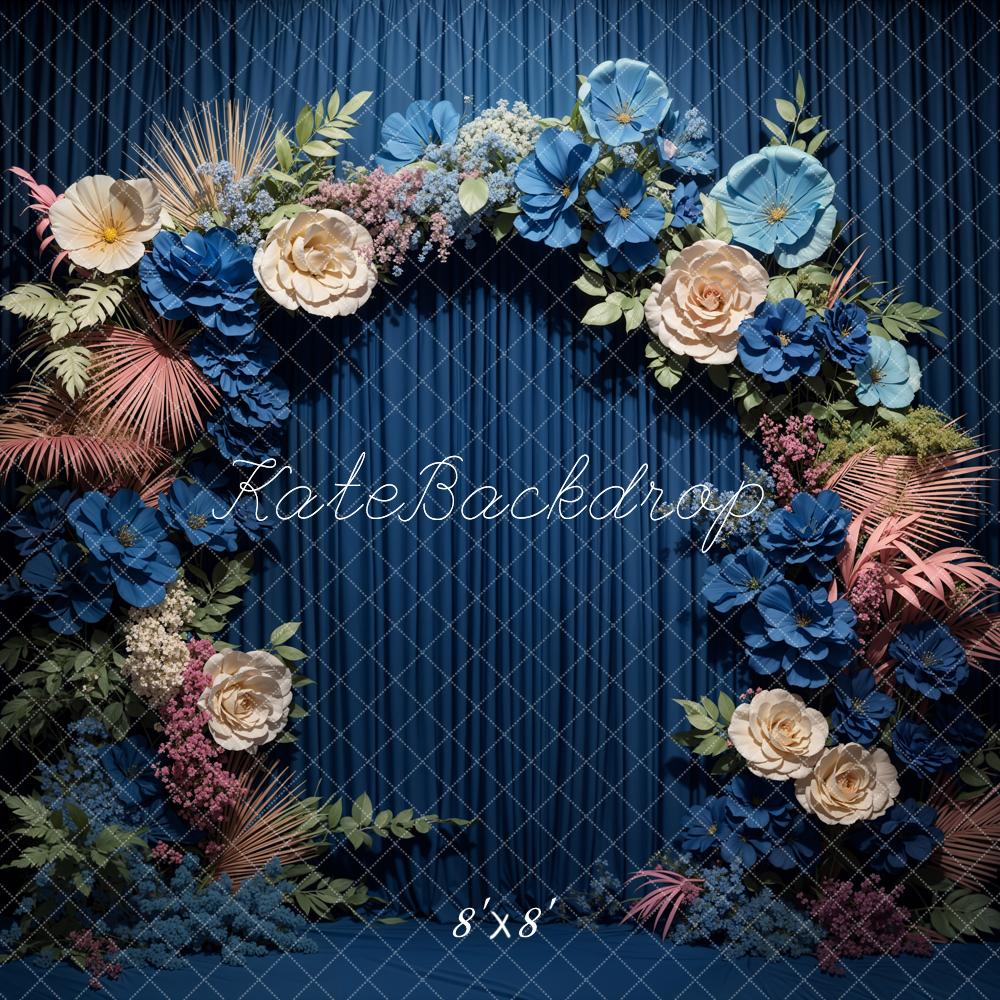 Tenda scenografica con fiori blu artistici progettata da Emetselch