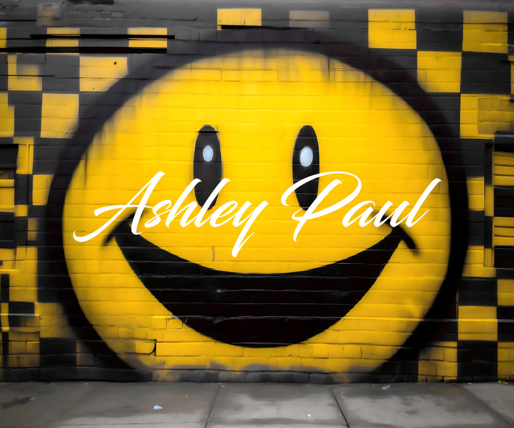 Kate Yellow and Black Plaid Smiley Face Backdrop Designed by Ashley Paul