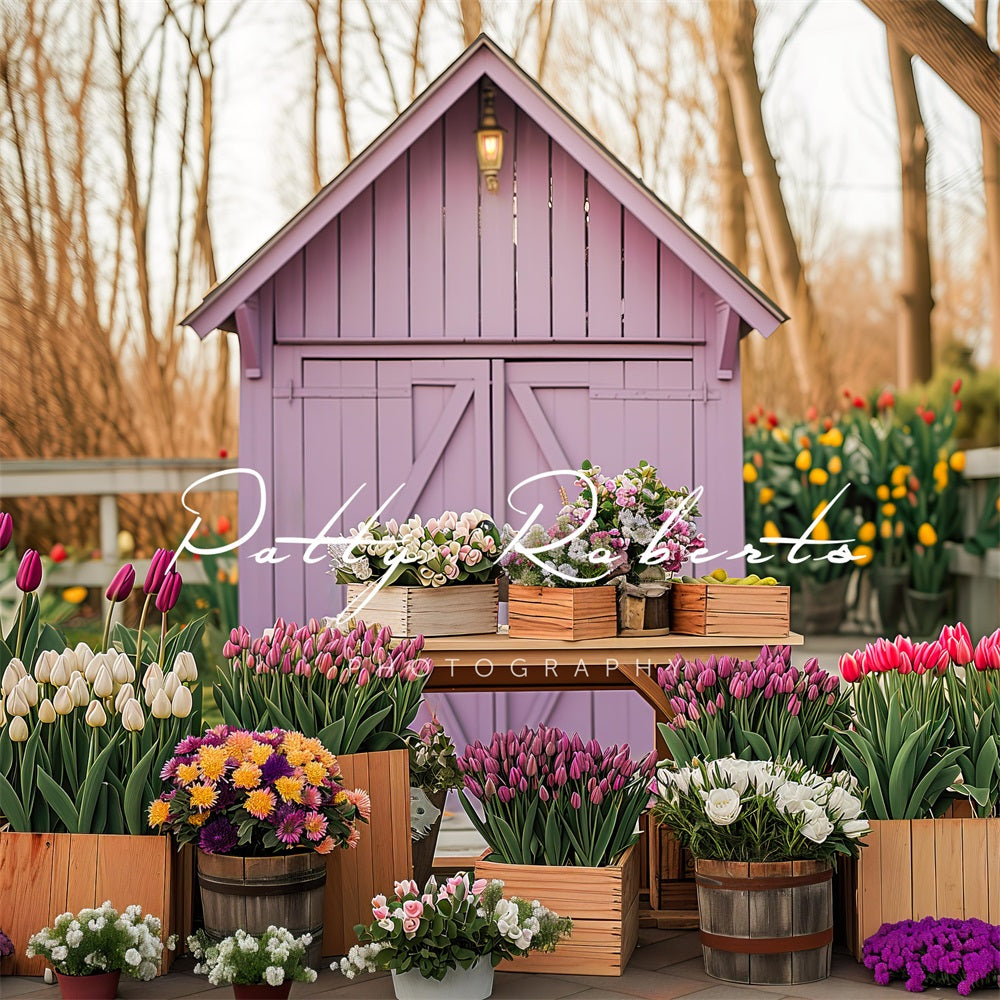 Invernadero de Primavera con Fondo de Tulipanes Diseñado por Patty Robert