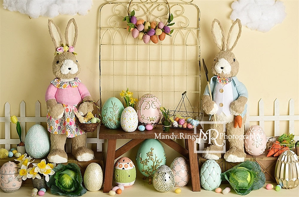 Paashaas-eierentuinachtergrond ontworpen door Mandy Ringe fotografie