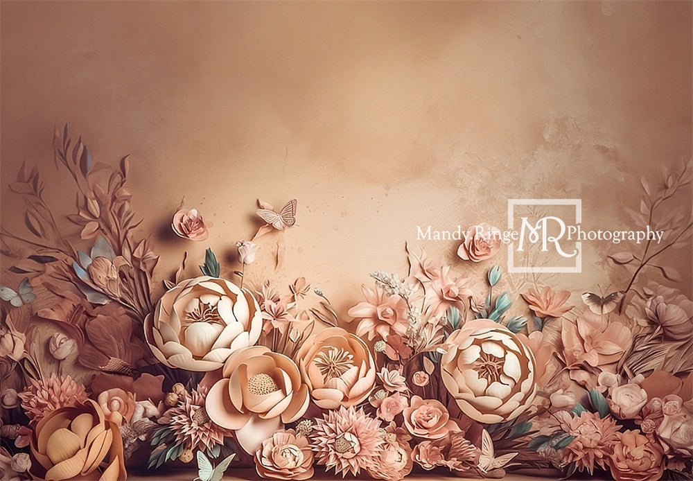 Kate Neutral Paper Flowers with Butterflies Backdrop Designed by Mandy Ringe Photography