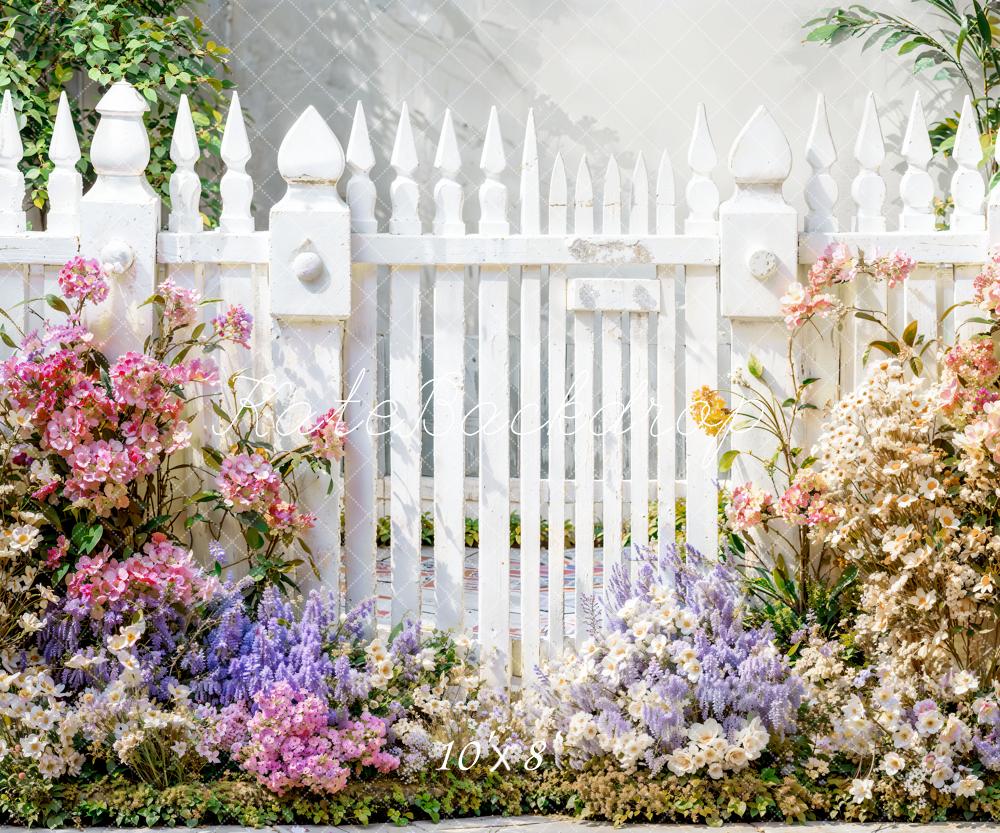 Kate Spring Flowers White Picket Fence Backdrop Designed by Emetselch