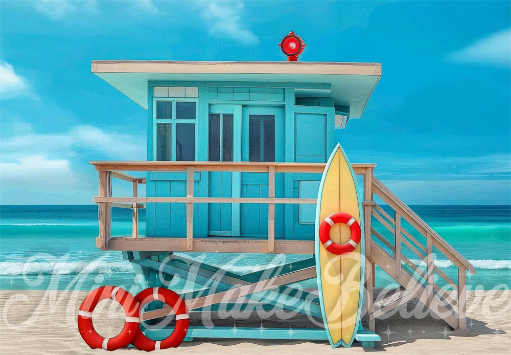 Kate Pet Summer Beach Blue House Lifeguard Backdrop Designed by Mini MakeBelieve