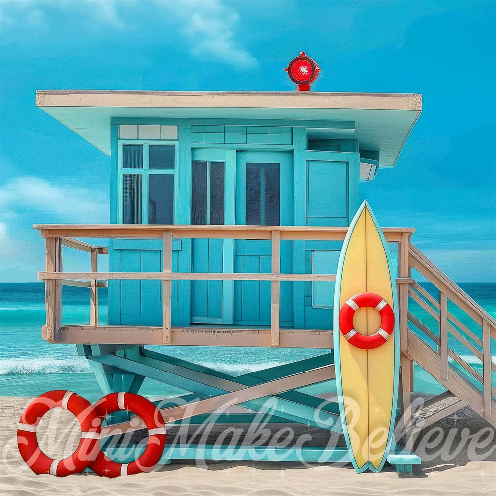 Kate Pet Summer Beach Blue House Lifeguard Backdrop Designed by Mini MakeBelieve