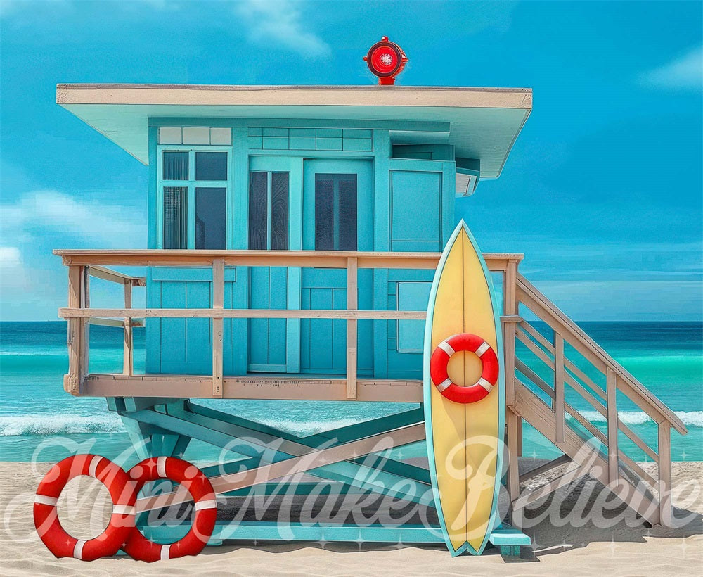 Kate Pet Summer Beach Blue House Lifeguard Backdrop Designed by Mini MakeBelieve