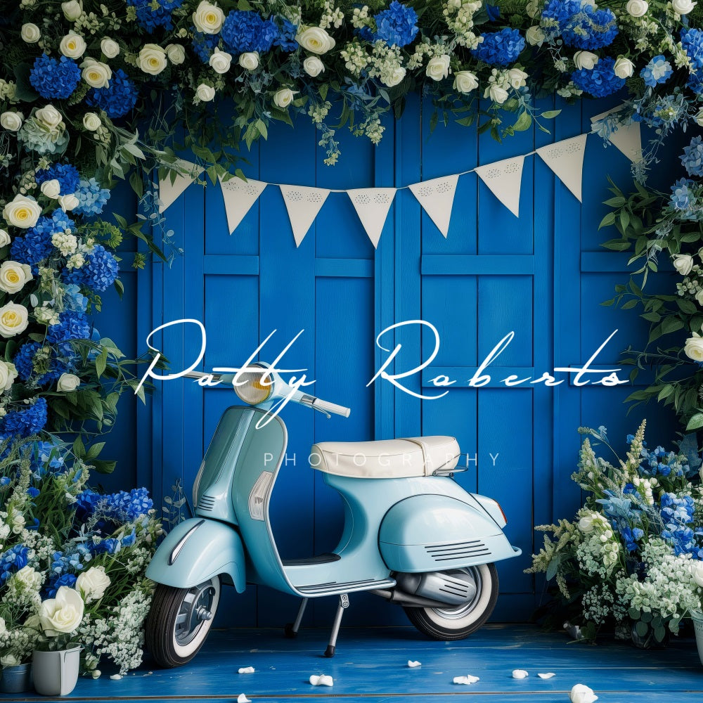 Kate Blue Moto Flower Backdrop Designed by Patty Robert