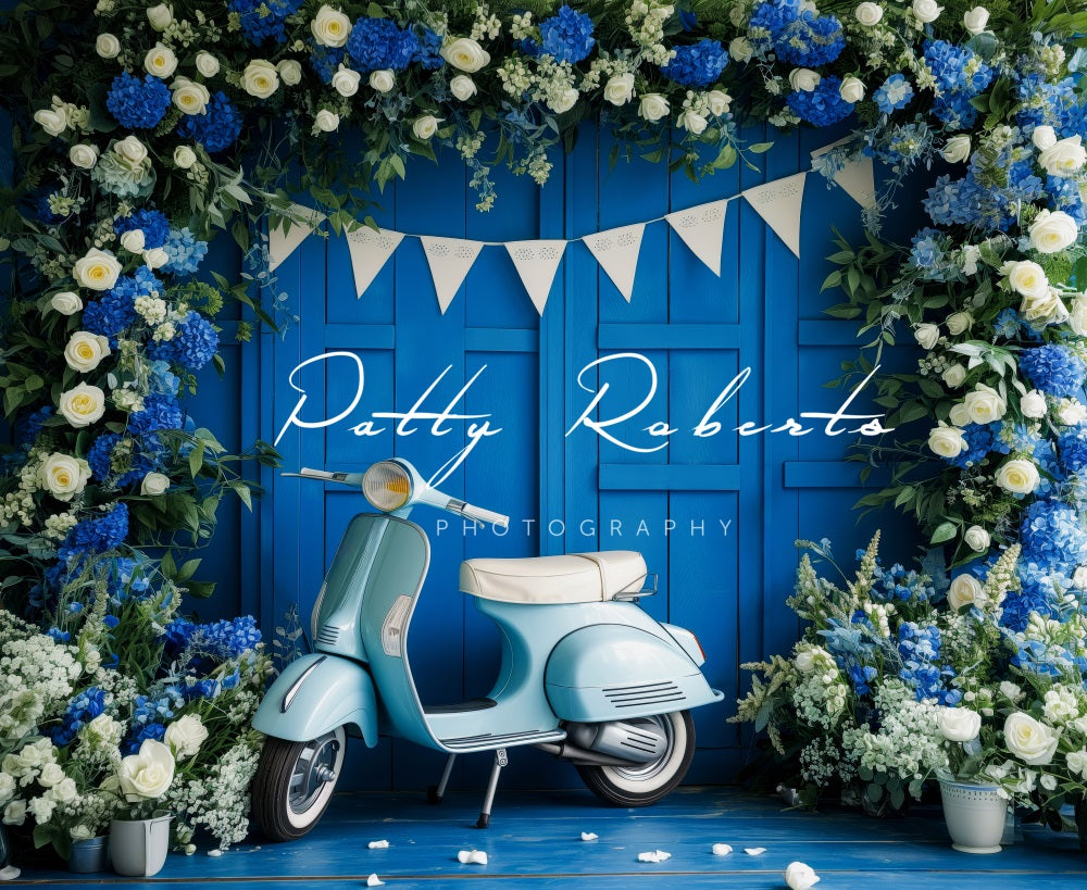 Kate Blue Moto Flower Backdrop Designed by Patty Robert