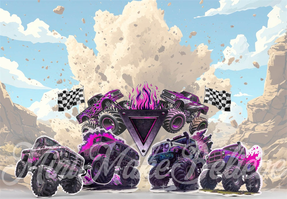 Cartoon Storm Racing Game Purple Monster Truck Foto Achtergrond Ontworpen door Mini MakeBelieve