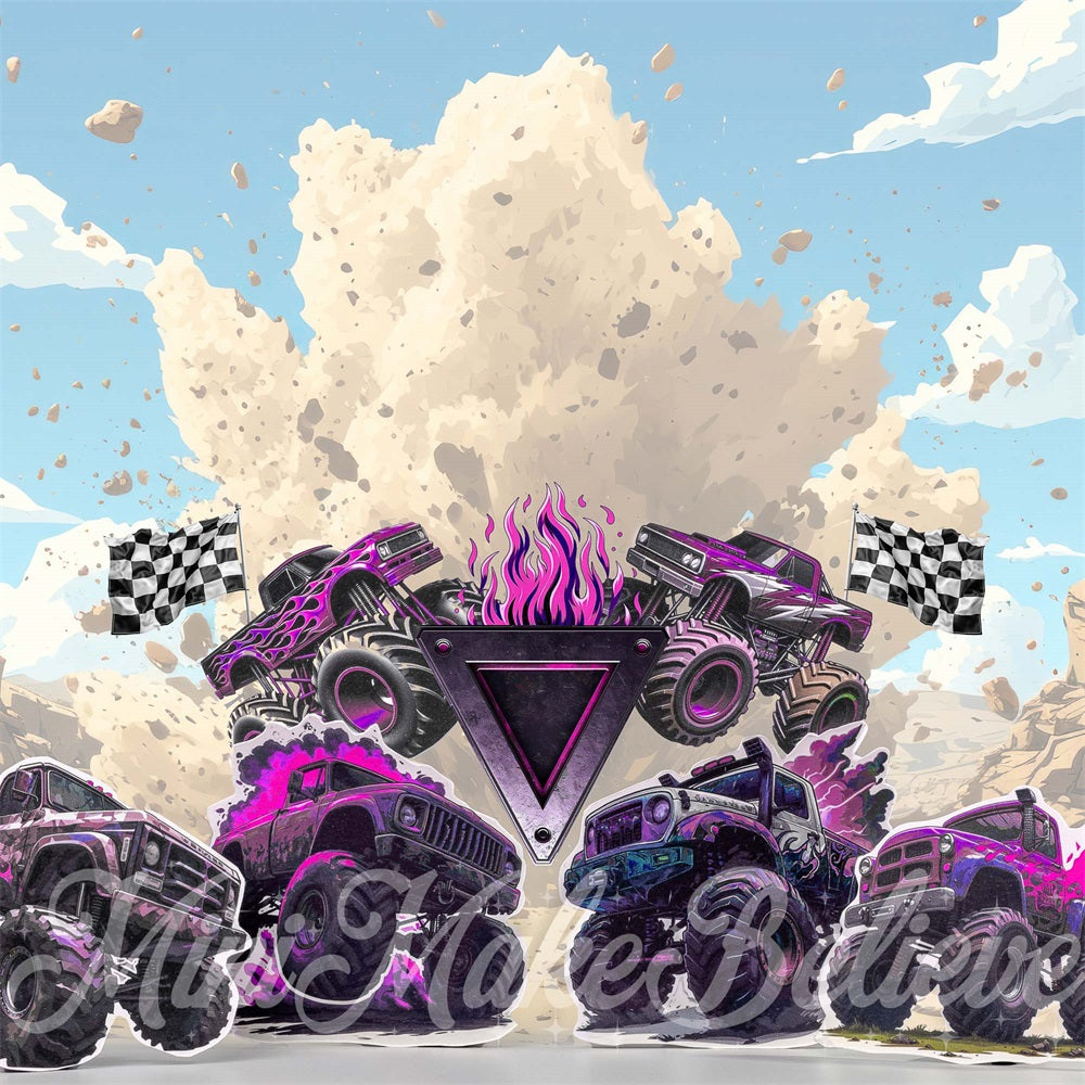 Cartoon Storm Racing Game Purple Monster Truck Foto Achtergrond Ontworpen door Mini MakeBelieve