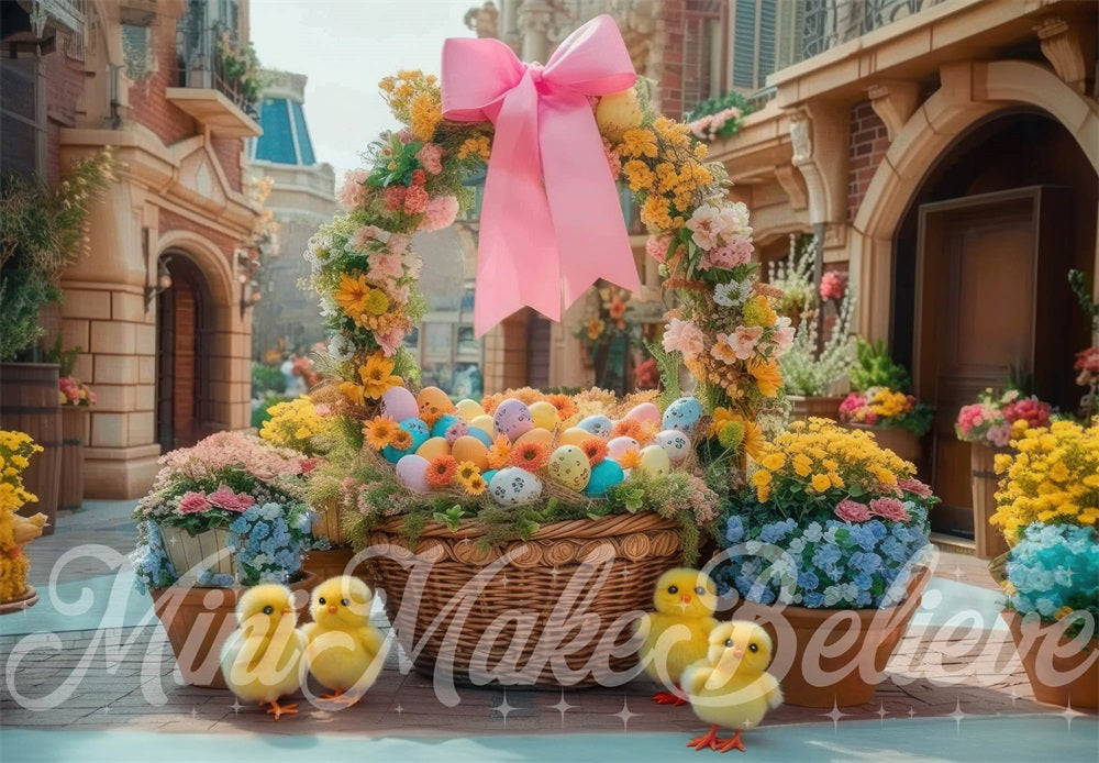 Kate Easter Eggs Colorful Flower Basket Chicks Street Backdrop Designed by Mini MakeBelieve