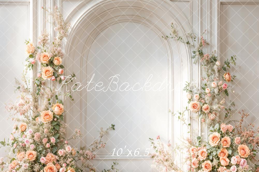 Spring Bruidsboeket Witte Boogmuur Foto Achtergrond Ontworpen door Emetselch