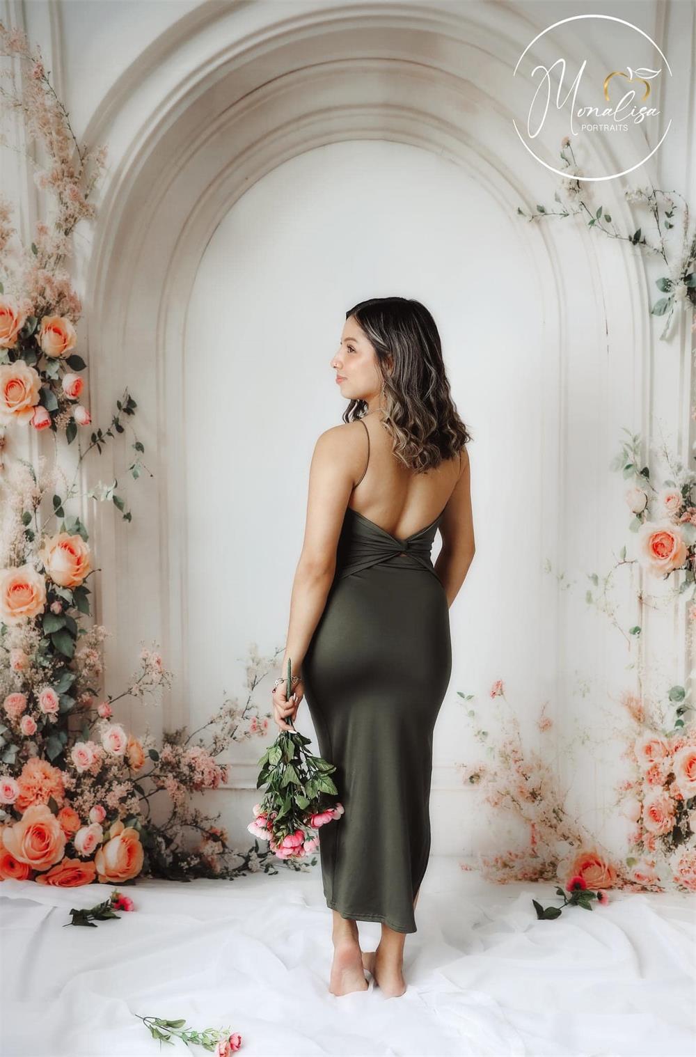 Spring Bruidsboeket Witte Boogmuur Foto Achtergrond Ontworpen door Emetselch