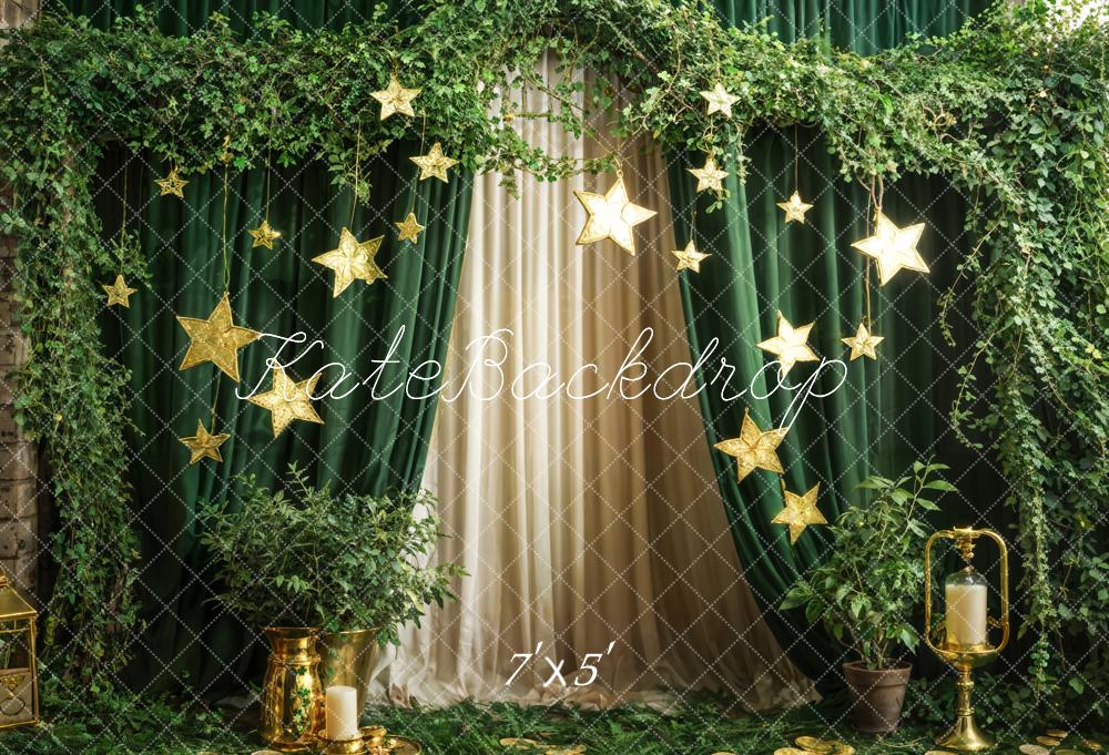 Kate Spring Green Plants Candle Stars Curtain Backdrop Designed by Emetselch