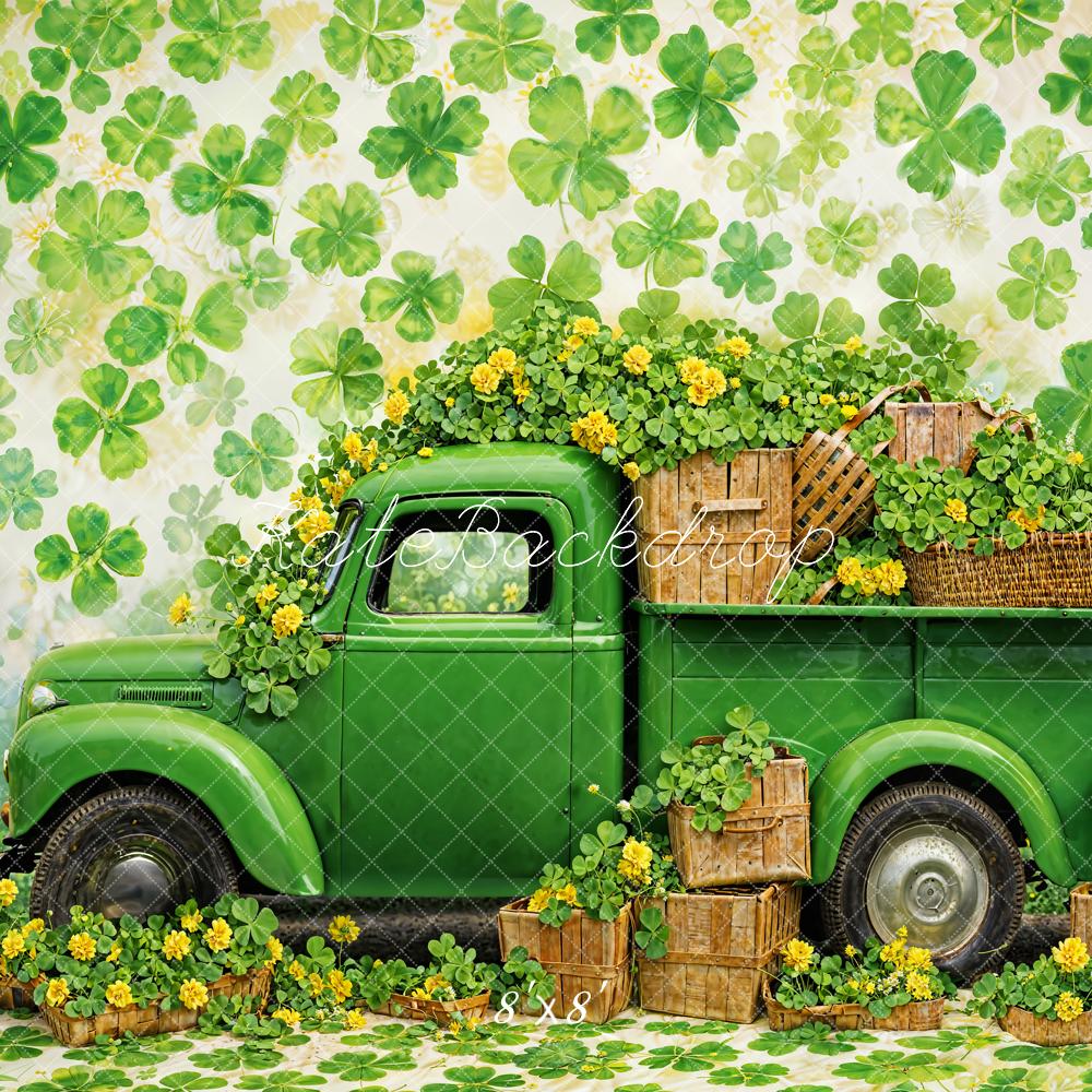 St. Patrick's Day Klaver Groene Truck Foto Achtergrond Ontworpen door Chain Photography