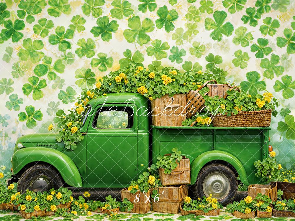 St. Patrick's Day Klaver Groene Truck Foto Achtergrond Ontworpen door Chain Photography