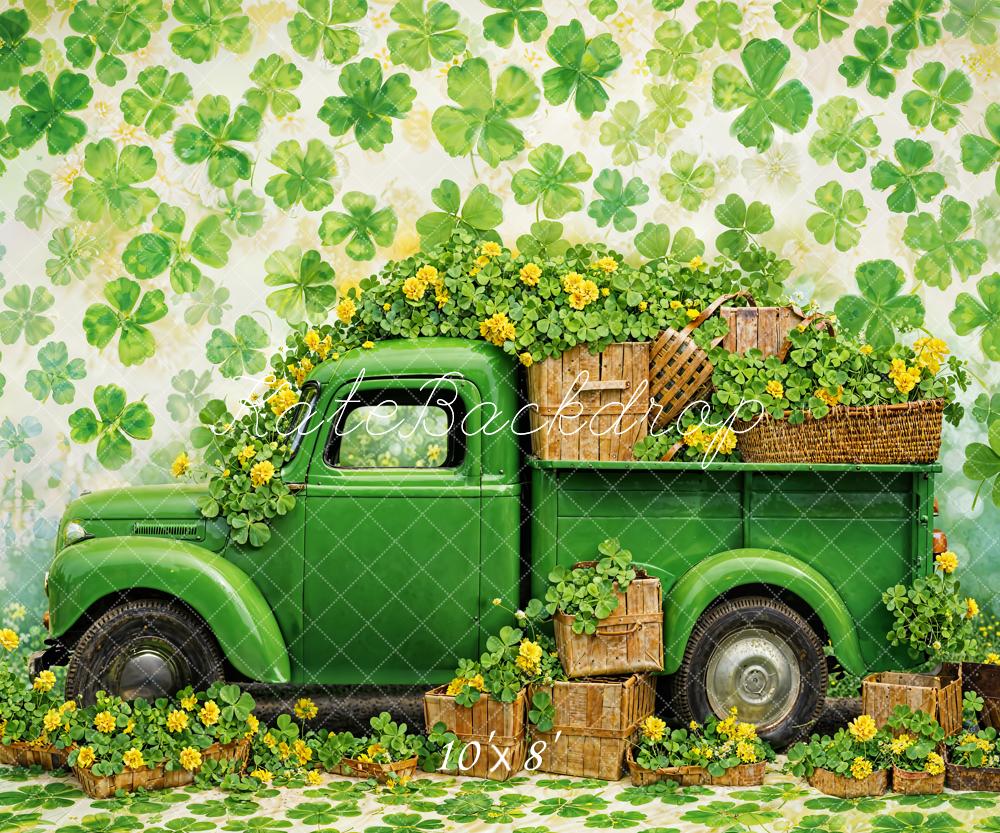 St. Patrick's Day Klaver Groene Truck Foto Achtergrond Ontworpen door Chain Photography