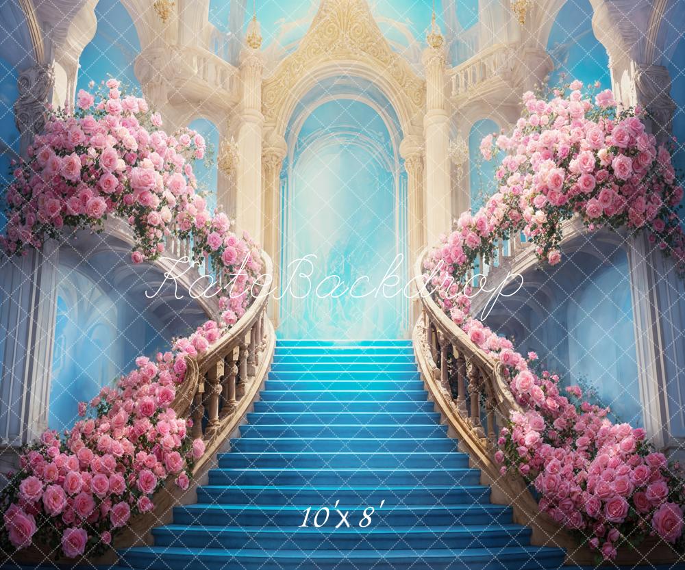 Kate Palace Blue Stairs Flower Backdrop Designed by Chain Photography