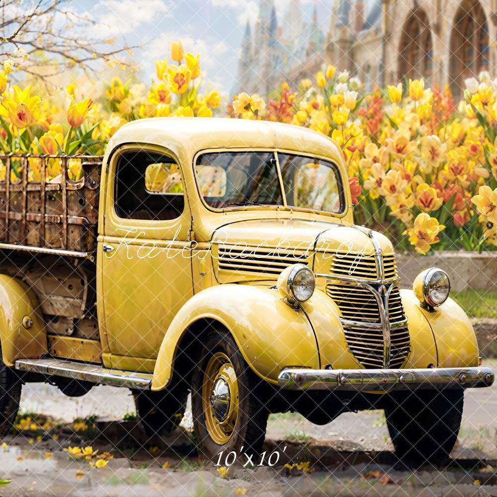 Kate Summer Yellow Flowers Truck Backdrop Designed by Emetselch