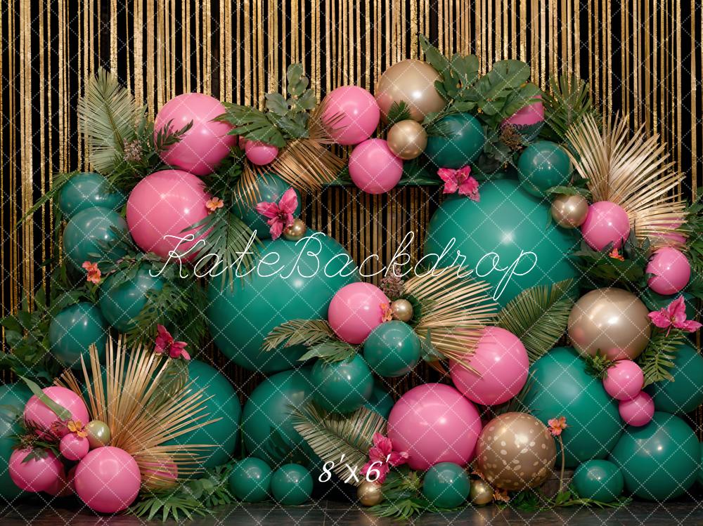 Kate Cake Smash Birthday Green Pink Balloon Backdrop Designed by Emetselch