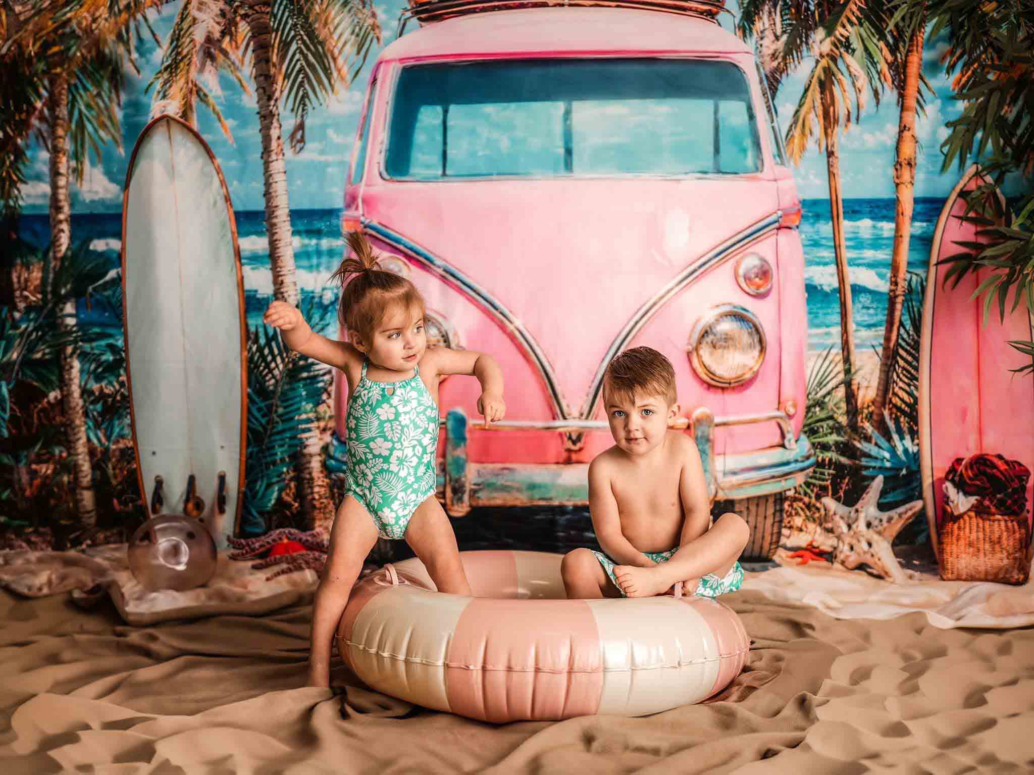 Kate Summer Ocean Seaside Surfboard Pink Car Backdrop Designed by Emetselch