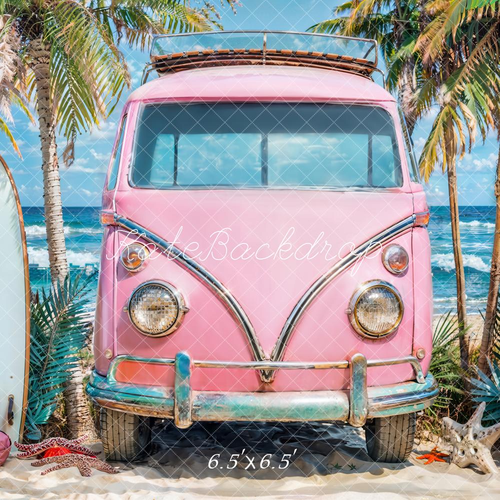 Kate Summer Ocean Seaside Surfboard Pink Car Backdrop Designed by Emetselch