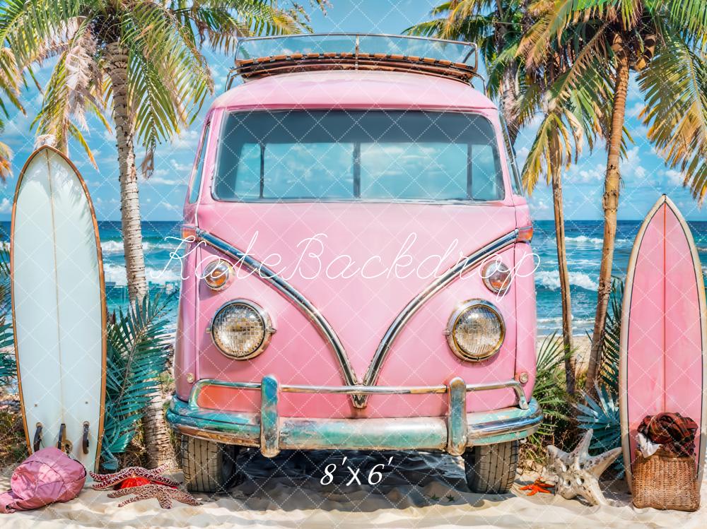 Kate Summer Ocean Seaside Surfboard Pink Car Backdrop Designed by Emetselch