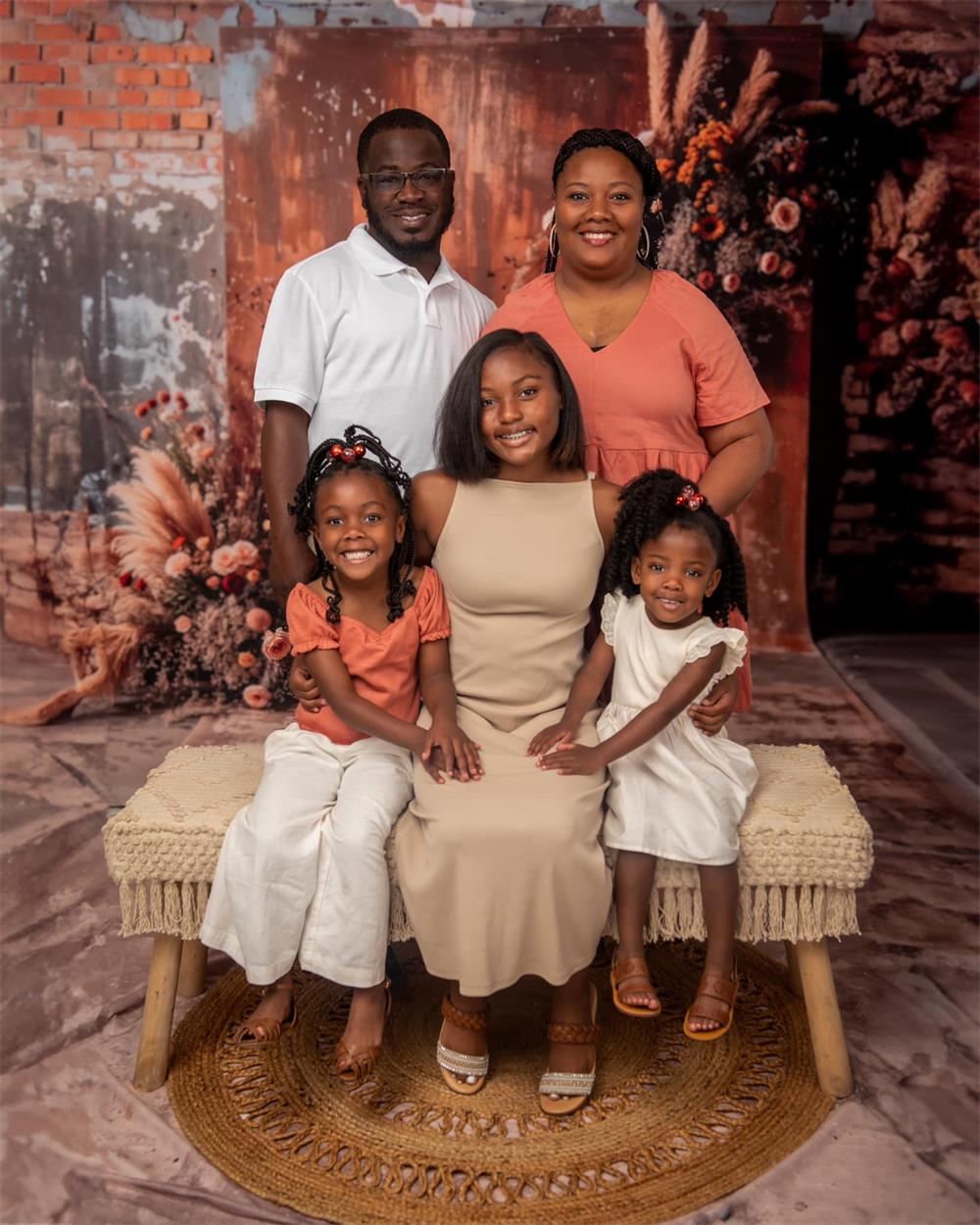 Kate Boho Mother's Day Dark Brown Reed Floral Old Brick Wall Backdrop Designed by Emetselch