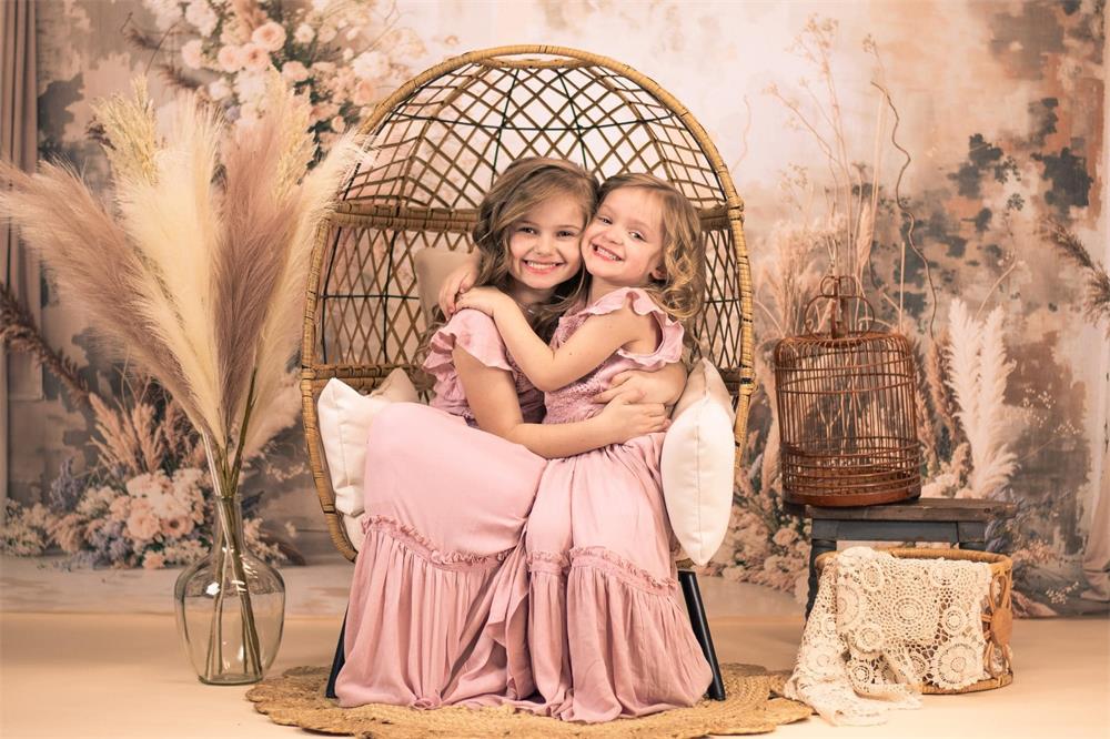 Kate Boho Abstract Art Flower Reed Light Grey Wall Backdrop Designed by Emetselch