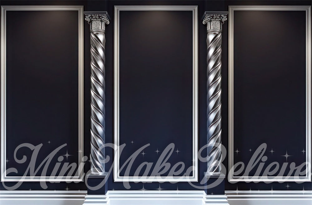 Kate Christmas Modern Silver Column Dark Black Wall Backdrop Designed by Mini MakeBelieve