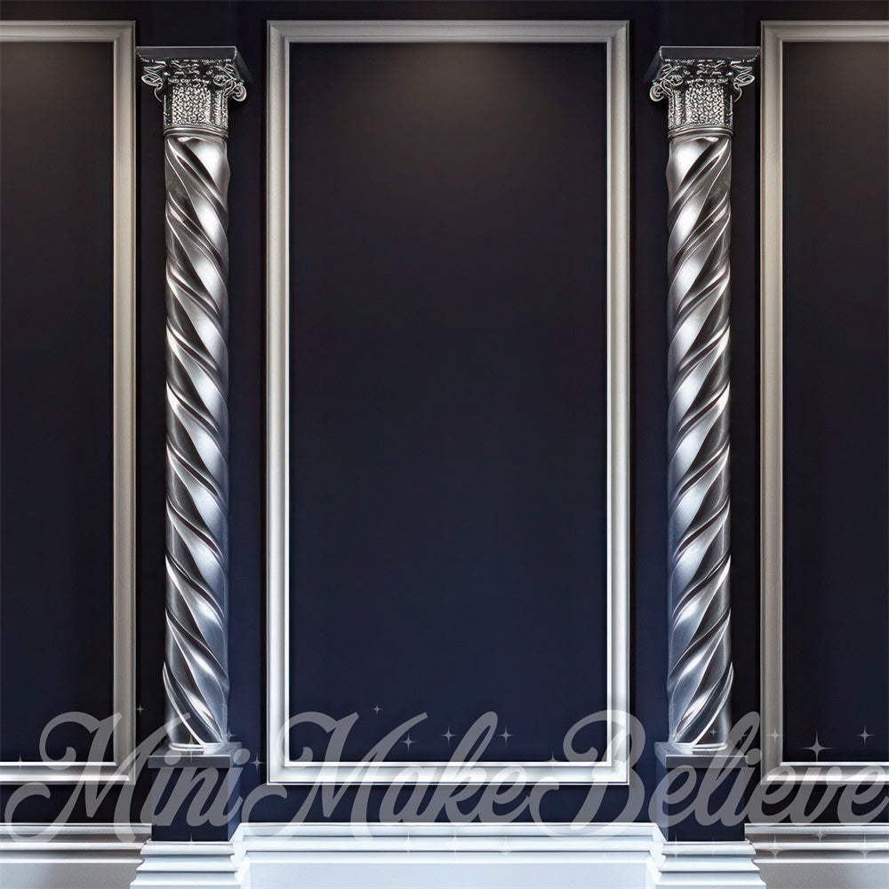 Kate Christmas Modern Silver Column Dark Black Wall Backdrop Designed by Mini MakeBelieve