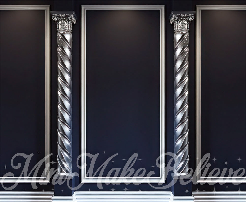Kate Christmas Modern Silver Column Dark Black Wall Backdrop Designed by Mini MakeBelieve