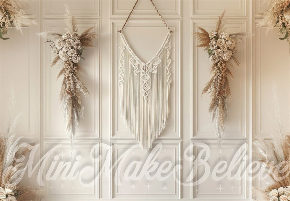 Kate Boho Reed Beige Macrame Striped Wall Backdrop Designed by Mini MakeBelieve