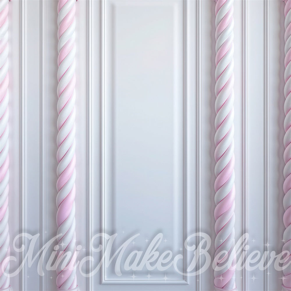 Kate Pink and White Candy Column White Striped Wall Backdrop Designed by Mini MakeBelieve