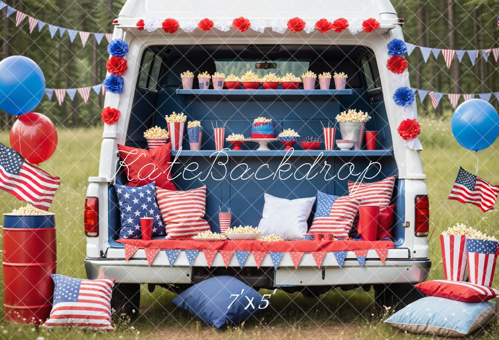 Kate Independence Day Red Blue Balloon Pillow Flag Popcorn Car Backdrop Designed by Emetselch